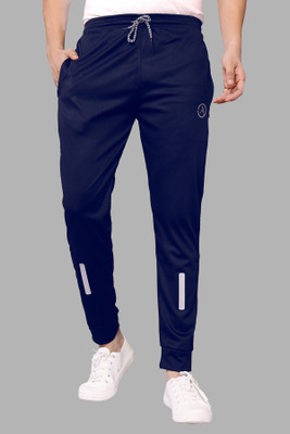 ANAND Solid, Self Design, Striped, Chevron/Zig Zag Men Dark Blue Track Pants