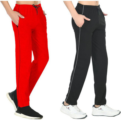 Indistar Solid Men Black, Red Track Pants