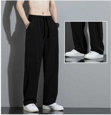 Paralians Solid Men Black Track Pants
