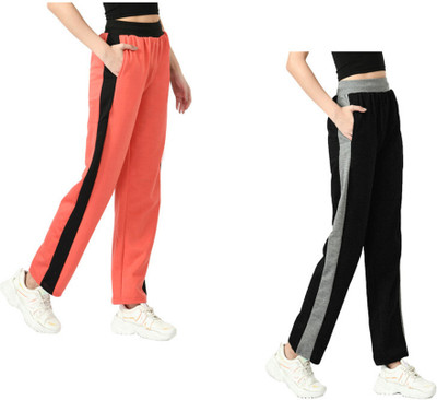 IndiWeaves Striped Women Pink, Black Track Pants
