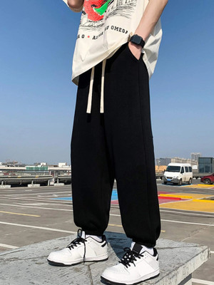 FLYNOFF Solid Men Black Track Pants