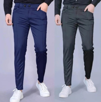 UrbanX Solid Men Dark Blue, Grey Track Pants