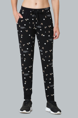 VAN HEUSEN Athleisure 4 Way Stretch And Functional Pocket Printed Women Black Track Pants