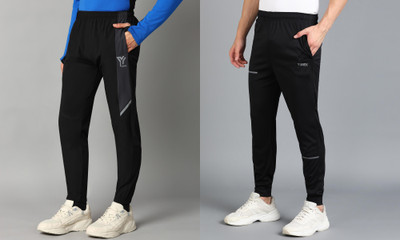 YUNEK Striped Men Black Track Pants