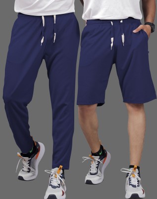 Septem Self Design Men Dark Blue Track Pants