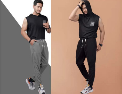 Denzolee Solid Men Silver, Black Track Pants