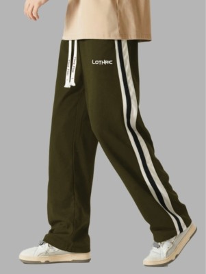 LOTHRIC Striped Men Olive Track Pants