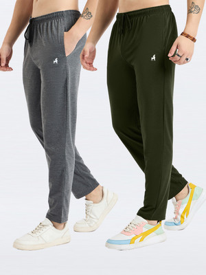 Modeve Solid Men Grey, Dark Green Track Pants