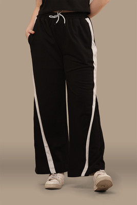 CLOTHINK India Striped Women Black Track Pants