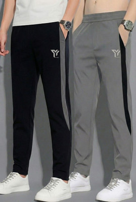 YUNEK Printed, Striped Men Black, Grey Track Pants