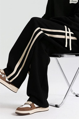 NF Trendly Striped Men Black Track Pants