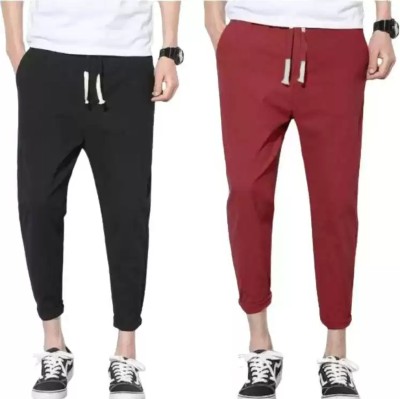 BTMZ Solid Men Black, Maroon Track Pants