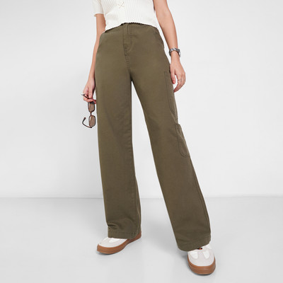 PEOPLE Solid Women Green Track Pants