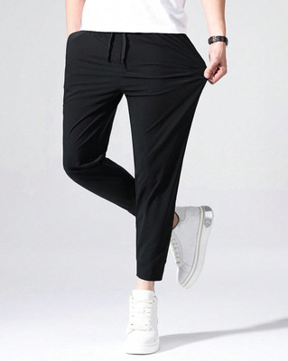 LIBJA Solid Men Black Track Pants