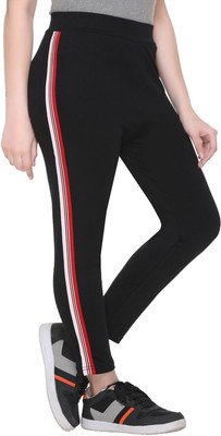 HouseOfCommon Solid, Striped Women Black Track Pants