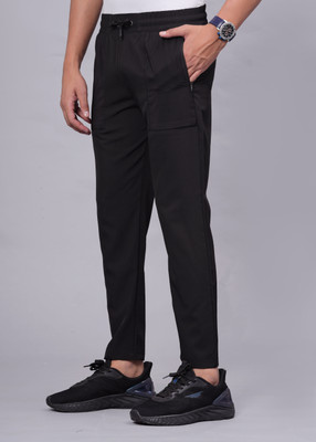 PS COLLECTION Solid Men Black Track Pants