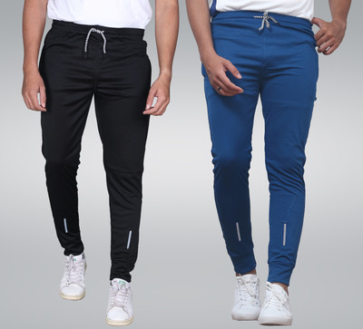 Cronix Solid Men Black, Light Blue Track Pants