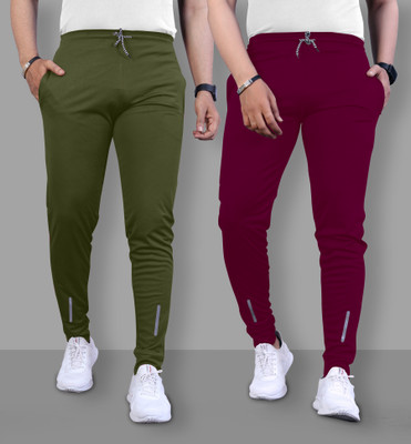 Z-DEVIL Self Design Men Maroon, Olive Track Pants