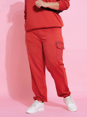 SASSAFRAS Curve Solid Women Red Track Pants