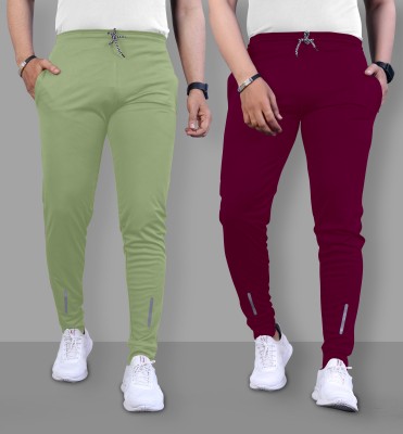 Pink Formal Solid Men Maroon, Light Green Track Pants