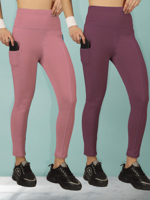 BEYOGINI Solid Women Pink, Purple Tights