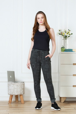 VAN HEUSEN Athleisure 4 Way Stretch And Functional Pocket Printed Women Grey Track Pants