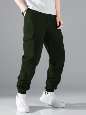 TICKLE TOES Solid Men Olive Track Pants