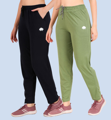 GAA Solid, Printed Women Dark Blue, Light Green Track Pants