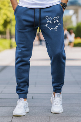 HouseOfCommon Printed Men Blue Track Pants
