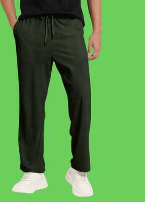 NIVEDANM Solid Men Dark Green Track Pants