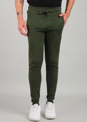 INTEGRITI Embroidered Men Dark Green Track Pants