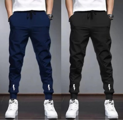 HouseOfCommon Solid Men Black, Dark Blue Track Pants