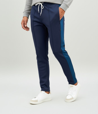 movematic Solid, Striped Men Dark Blue, Blue Track Pants