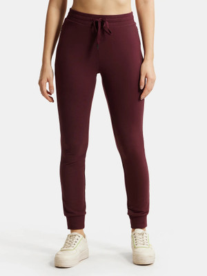 JOCKEY 1323 Super Combed Cotton Elastane French Terry Slim Fit Solid Women Maroon Track Pants