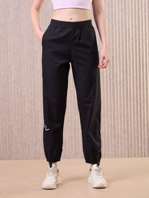 TECHNOSPORT Solid Women Black Track Pants