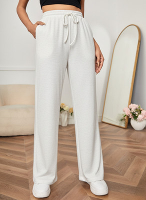 Dockstreet Solid Women White Track Pants