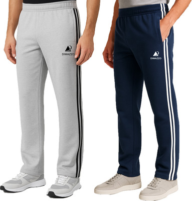 Diwazzo Striped Men Silver, Dark Blue Track Pants