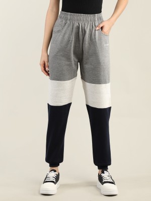 CHKOKKO Colorblock Women Grey, White, Dark Blue Track Pants