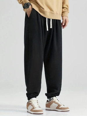 Dockstreet Solid Men Black Track Pants