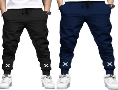 ATTITUDE START OF FASHION Solid, Printed Men Black, Blue Track Pants