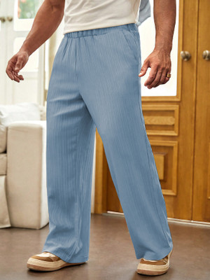 RIDHUDEE Striped Men Light Blue Track Pants