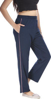 E-MAX Solid Women Blue Track Pants