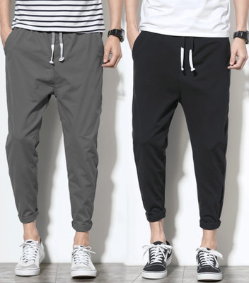 FOXTER Solid Men Black, Grey Track Pants