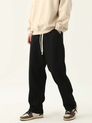 COMFORTABLY DUMB Solid Men Black Track Pants