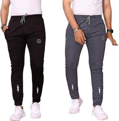 ANAND Solid Men Black, Grey Track Pants