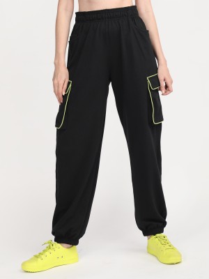 CHKOKKO Solid Women Black Track Pants