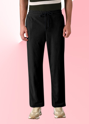 INDICLUB Solid Men Black Track Pants