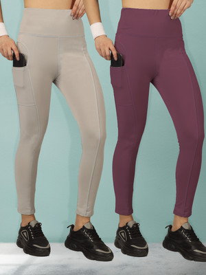 BEYOGINI Solid Women Grey, Purple Tights