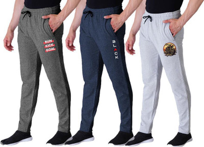Peach Blossom Solid Men Grey, Blue Track Pants