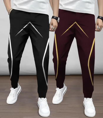 TRIPR Printed Men Black, Maroon Track Pants